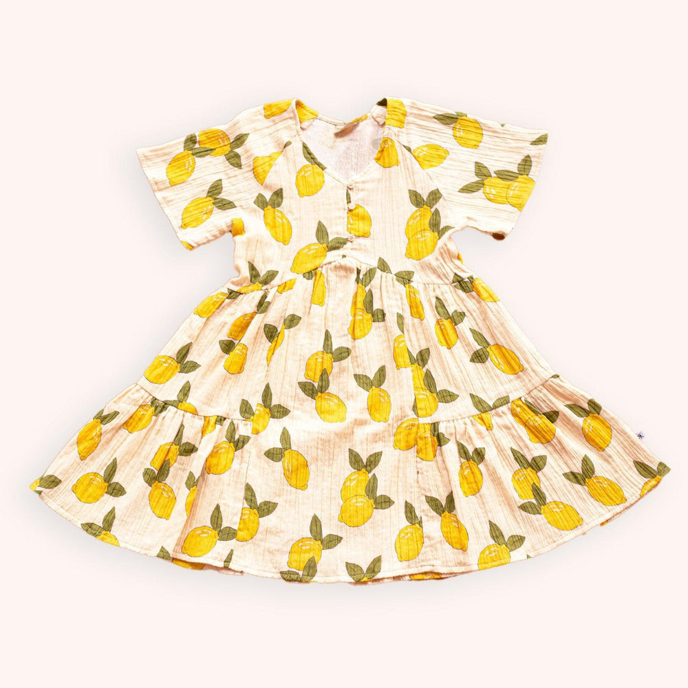 CarlijnQ Lemon - Organic Cotton Dress With 3 Buttons
